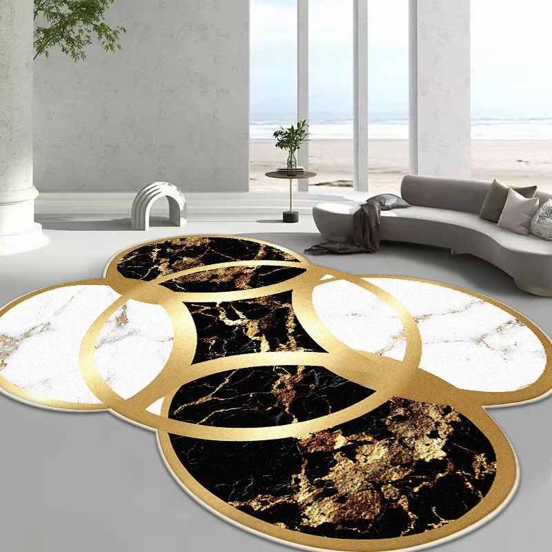 سجادة ذهبية فاخرة على شكل خاص لتزيين غرفة المعيشة، سجادة غرفة نوم الأطفال غير قابلة للانزلاق وقابلة للغسل، سجادة مساحة كبيرة