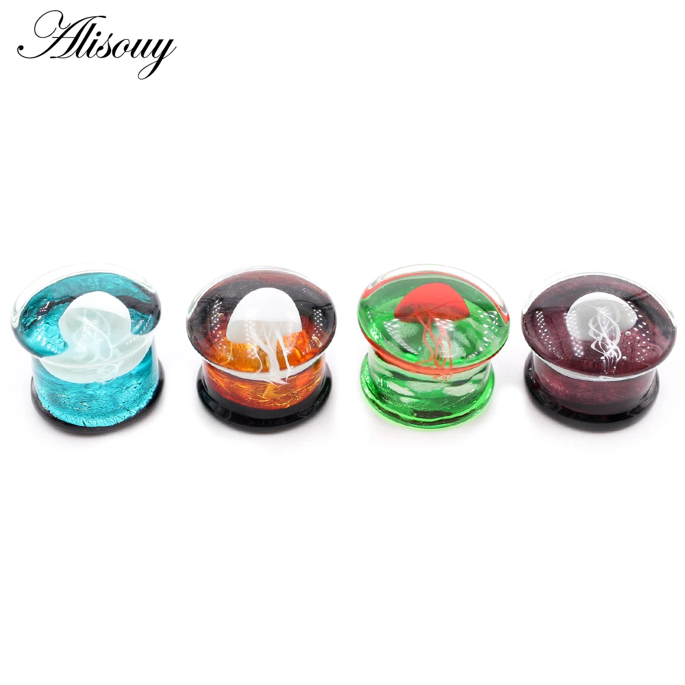 Alisouy 1PC Transparent Round Glass Jellyfish Ear Gauges Tunnels Plugs Flesh Stretcher Expander Earrings Piercing Body Jewelry