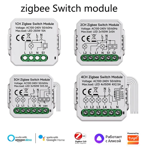 Módulo de interruptor inteligente Tuya Zigbee, interruptor de 1/2/3/4 entradas, Mini interruptor inteligente, Control de vida inteligente con Alexa, Google Home y Alice