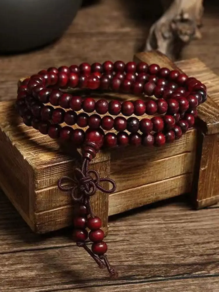 Mini 6mm Imitation Red Sandalwood Chinese Knot Bead Bracelet Bangles Adjustable Handmade Braided Bracelet For Women Men Gift