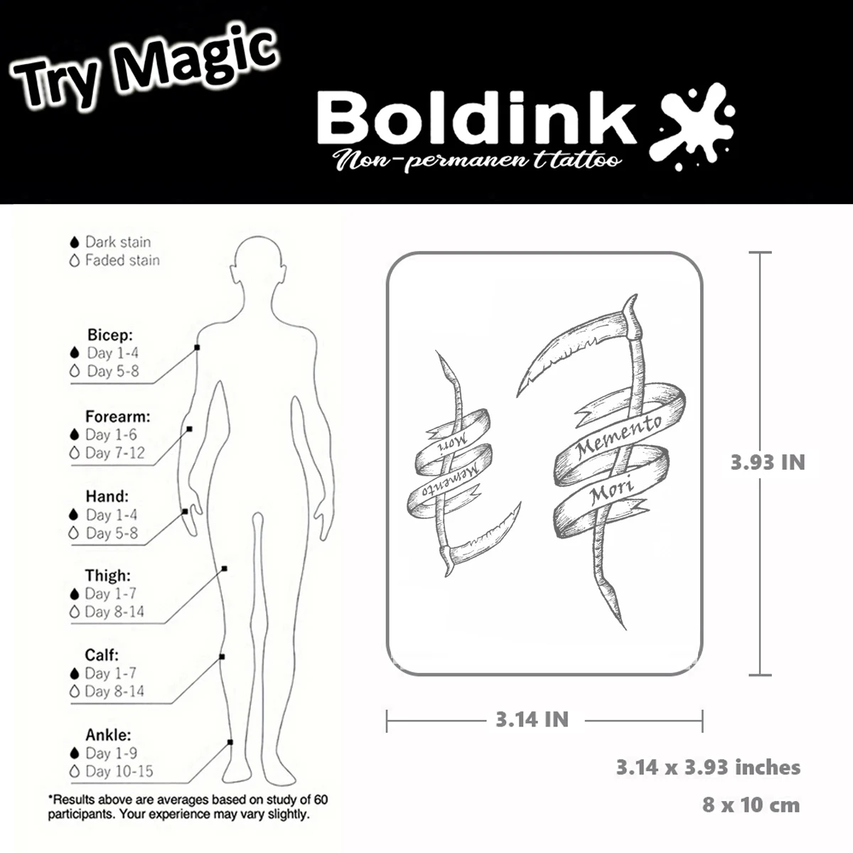 Boldink Memento Mori Scythe Design Temporary Tattoo,Lasts To 15 Days New Technology Magic Waterproof Semi Permanent Sticker.