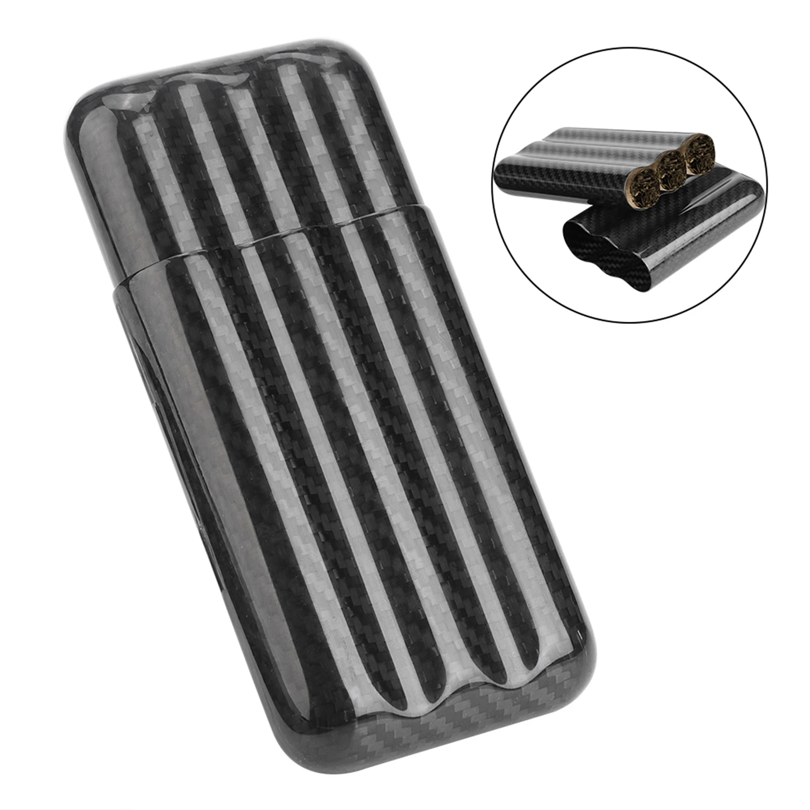 Carbon Fiber Cigar Case Humidors 3 Tubes Cigar Holder Storage Box Travel Case