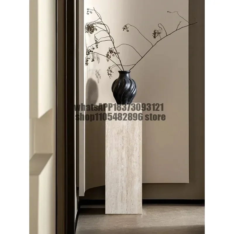 Natural travertine wabi sandy wind floor base minimalist sculpture table entrance flower stand