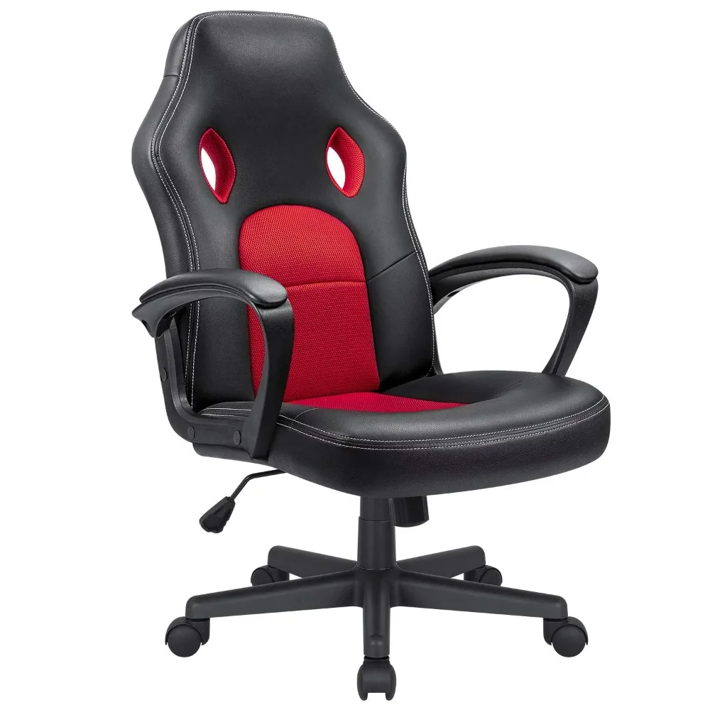 Office Chair Faux Leather Gaming Racing Chair Ergonomic Adjustable Swivel Executive Chair Black Furniture Computer Armchair