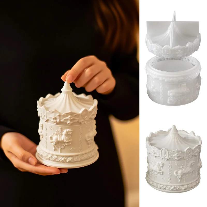 

DIY Carousel Horse Embossed Resin & Plaster Cup Mold - Silicone Tray for Storage, Aromatherapy & Decorative Box Craft Making