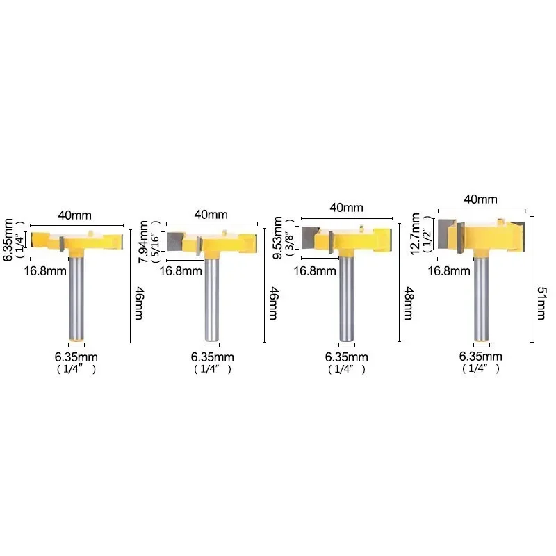XCAN 1/4 Shank T Type Slotting Cutter Router Bits 5 Edge T Slot Milling Cutter Industrial Grade Milling Cutter For Wood
