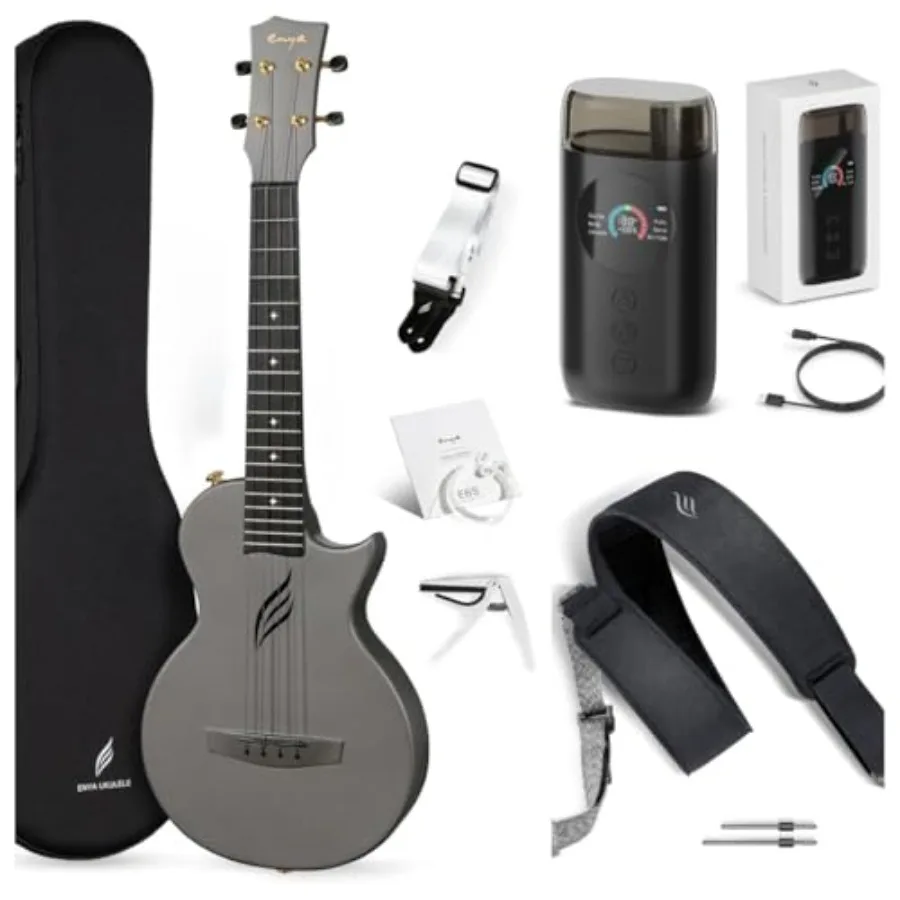 

26-дюймовое карбоновое укулеле с вырезом для путешествий, натурального цвета, для взрослых, с комплектом для начинающих, автоматическим тюнером Enya Smart и гитарным тюнером.