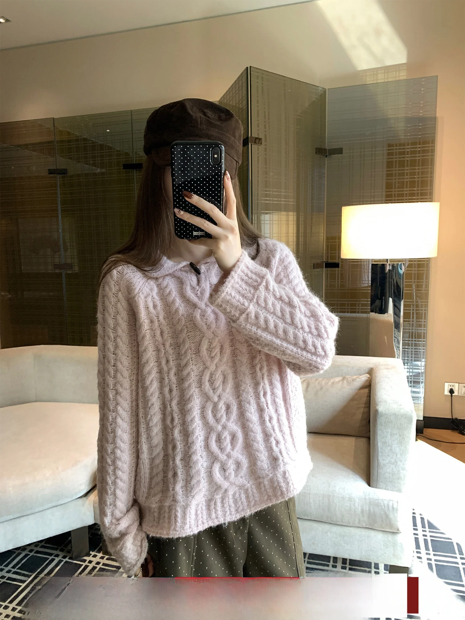 

Autumn Winter Women's Knitted Sweater Woolen Twist Head over oulder Top Korean Sle Rose Fog Poer Warmth Long Sve