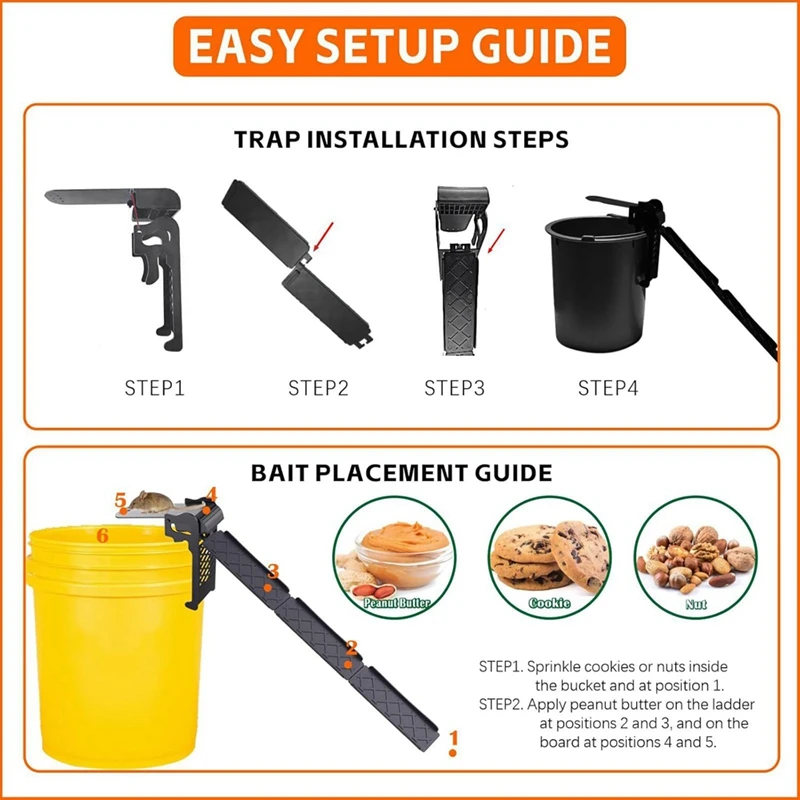 Walk The Plank Bucket Mouse Trap- Humane Rat Traps For Indoor Home, 5 Gallon Or Larger Auto-Reset Mice Traps (2 Pack)