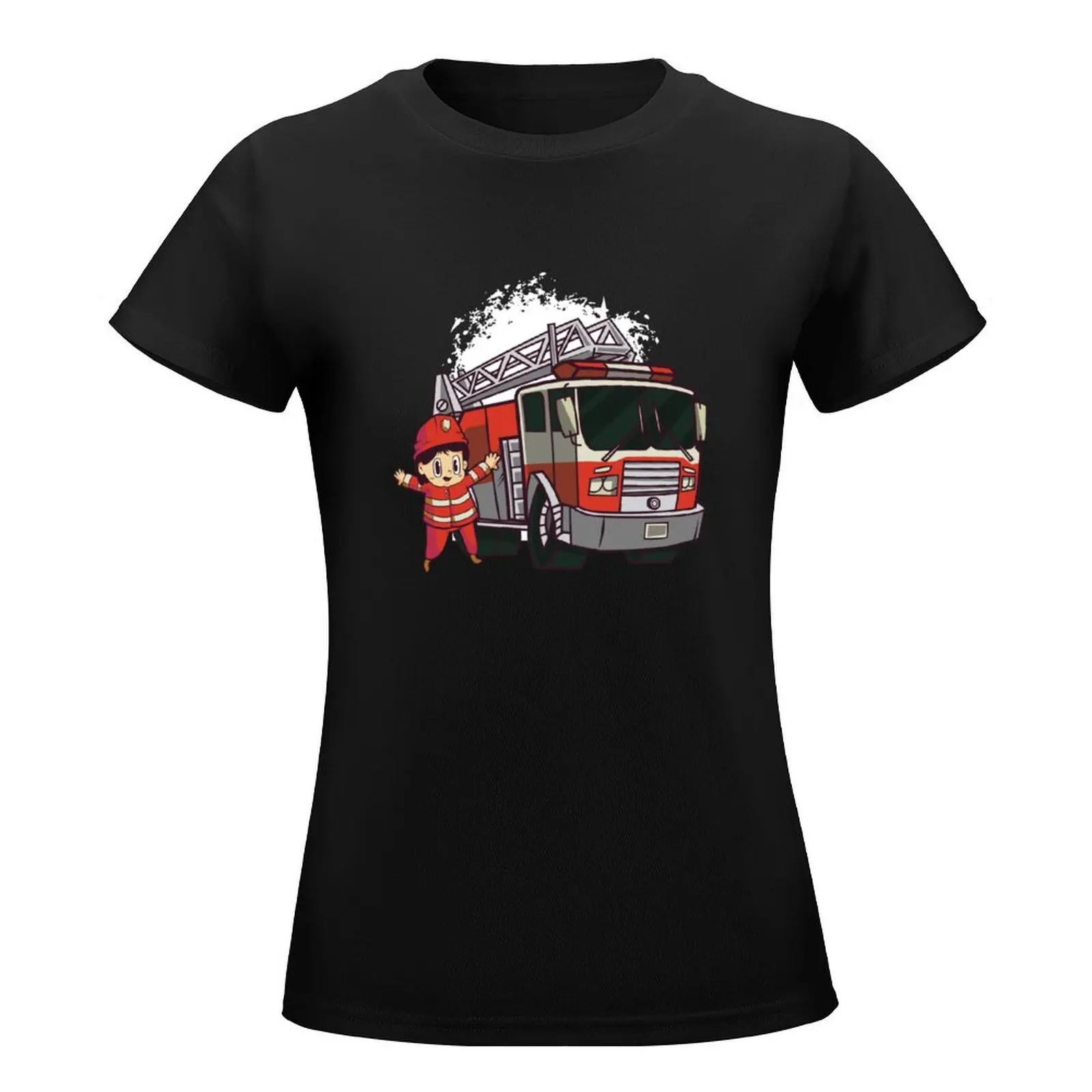 Firefighters, fireman child, fire engine T-Shirt plain animal print t-shirts for Women cotton