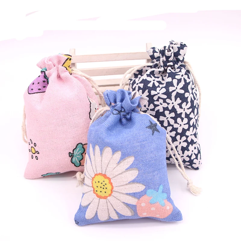 Fresh Style Animal Plant Drawstring Cotton Storage Bag Jewelry Organizer Makeup Cosmetic Packing Bag 10x14cm Cloth Bag