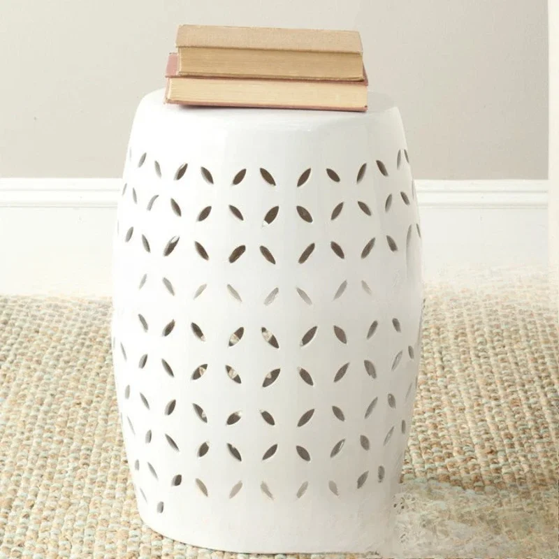 Ceramic drum stool foyer shoe changing stool, home decoration ornament neoclassical shoe stool round pier crafts