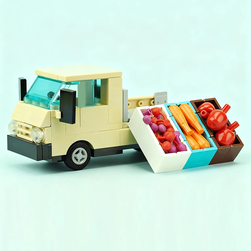 City Car Model MOC Building Bricks Small Grocery Transport Truck Modular Technology Children Holiday Gifts Assemble Toys Suit