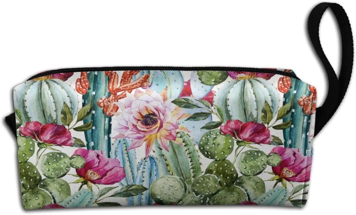 Borsa per il trucco di Cactus e piante tropicali per le donne, borsa per cosmetici portatile borsa con cerniera borsa da viaggio per articoli da toeletta