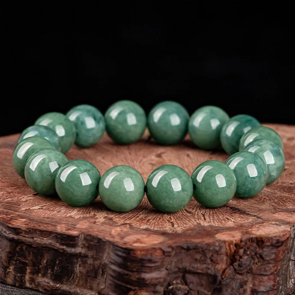 

Natural Grade A Jade Jadeite Women Gift 10mm Green Smooth Round Beads Bracelet