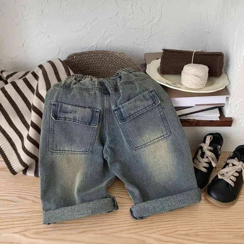 الأطفال الجينز الربيع والخريف الفتيان والفتيات الرجعية مستقيم السراويل 80-130 سنتيمتر ملابس الاطفال #3