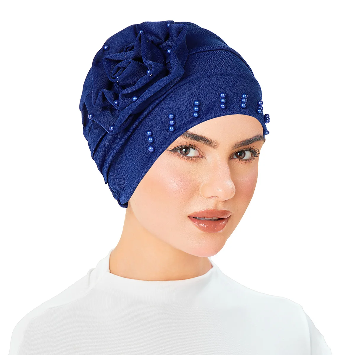 Women Muslim Flower Turban Inner Hijab Hat Chemo Cap Beads Beanies Bonnet Hair Loss Headscarf Bandanas Headband Turbante Mujer