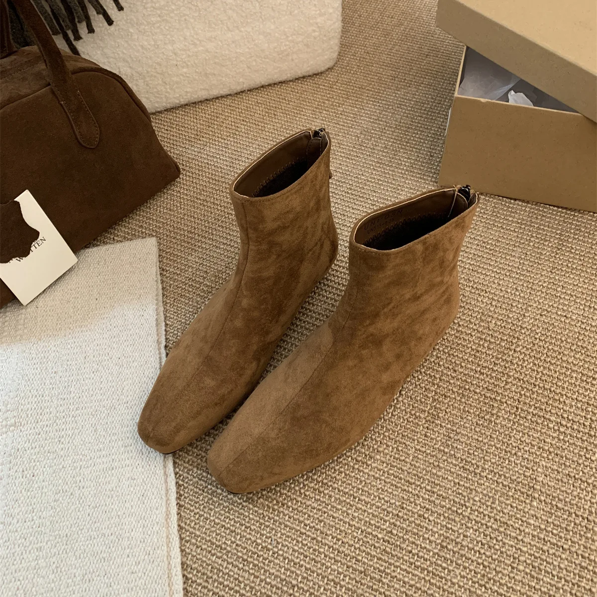 Senhora botas de inverno sapatos para mulheres botas com zíper-mulheres 2024 borracha outono tornozelo med rock rebanho pu costura sólida dedo do pé quadrado equitação h