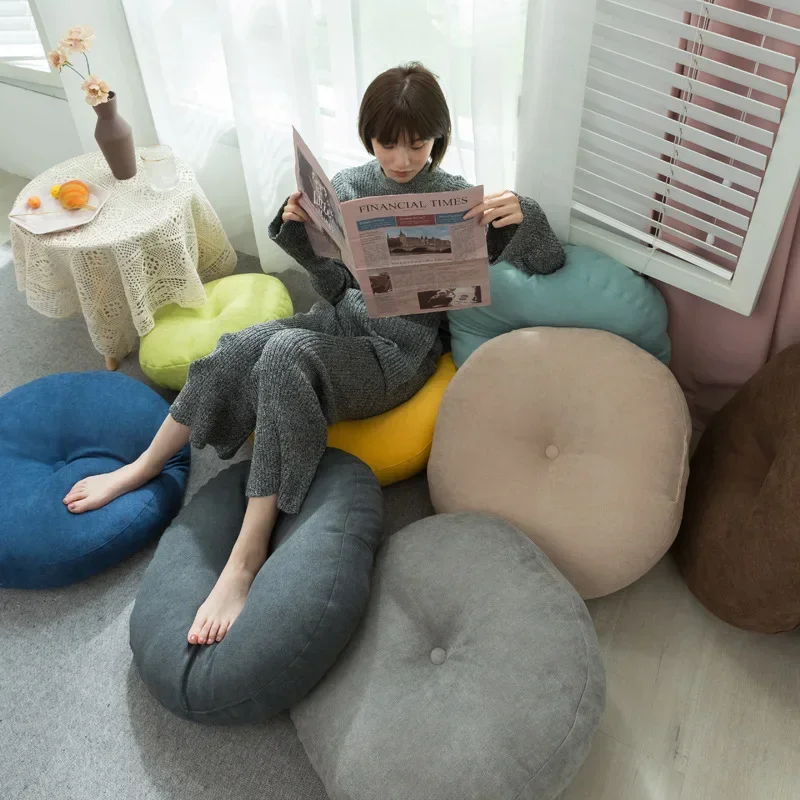 Cojín grueso de futón de estilo japonés Simple, cojín redondo de algodón y lino para SILLA, Tatami