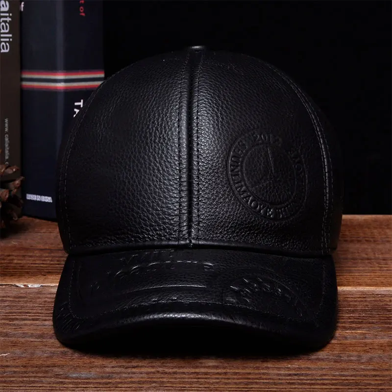 HL131 2021 Men\'s Genuine Leather Baseball Cap Hat Brand New Style Spring Genuine Cow Leather Baseball Cap Hat