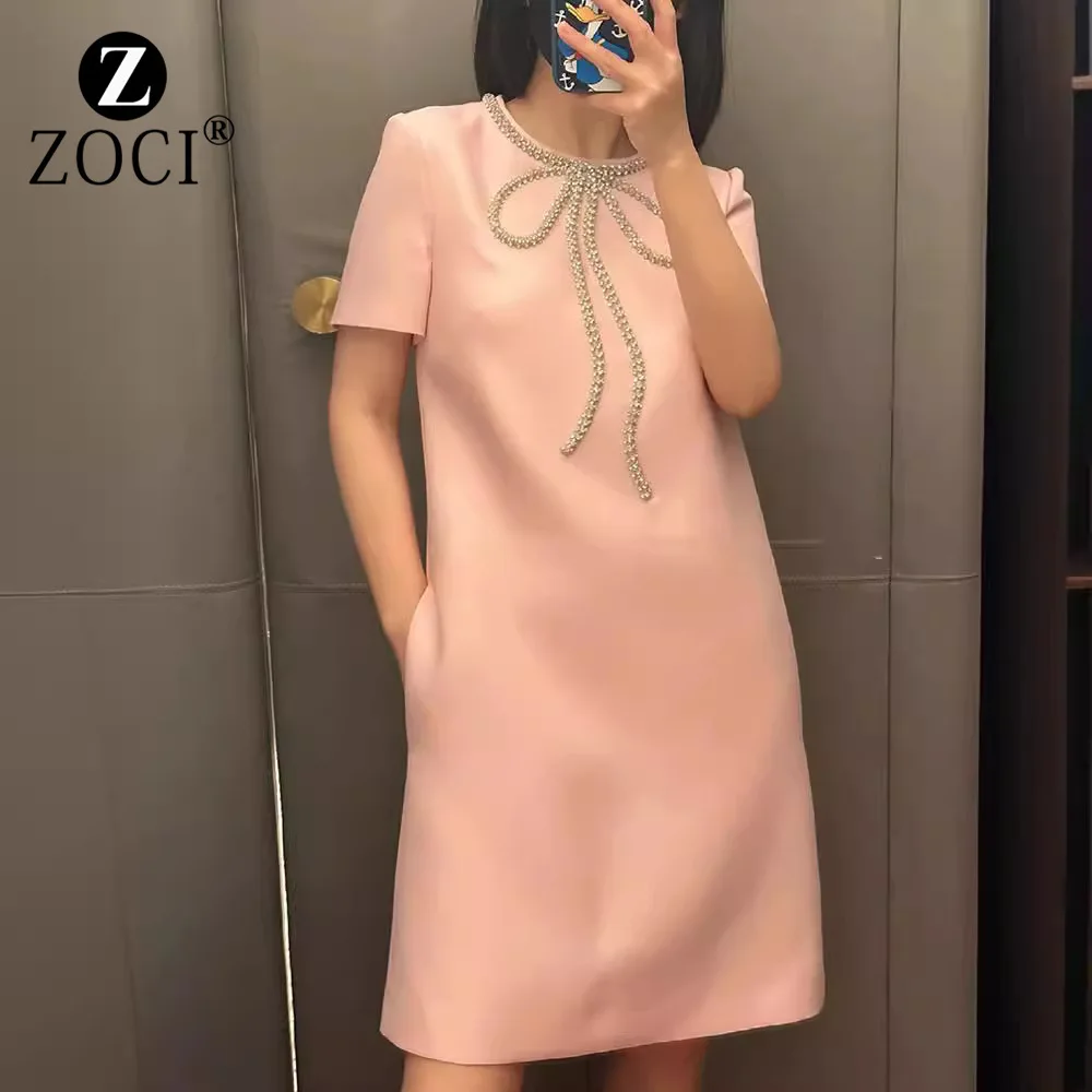 

[ZOCI] Temperament fragrant pink 2024 new high-end exquisite bow light mature style casual dress