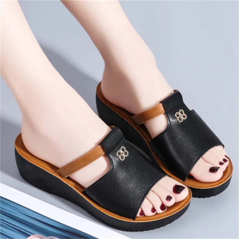 Sepatu sandal Retro Platform wanita, sandal Wedge Premium ortopedi, sandal Vintage Anti selip kasual kulit Retro musim panas 2025