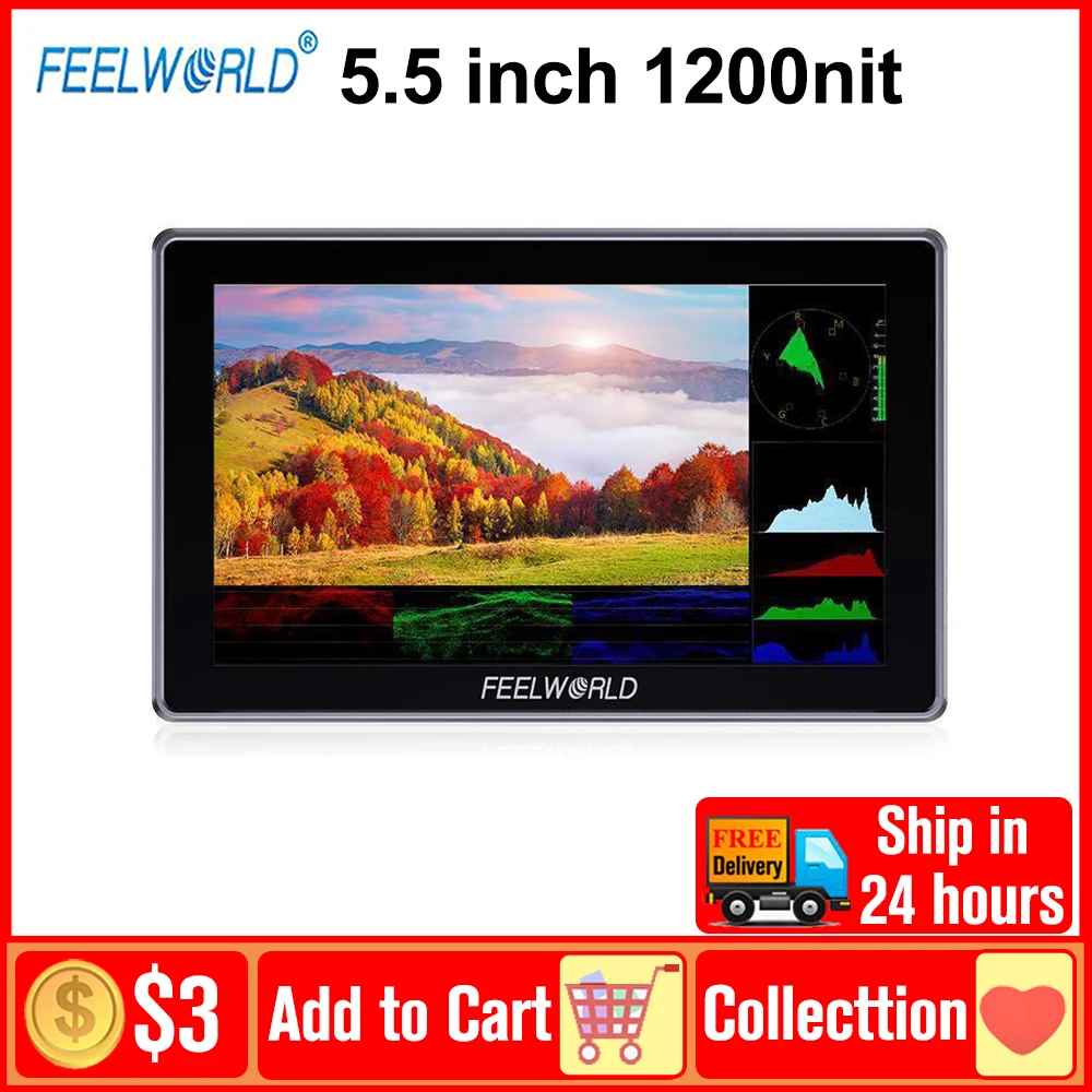 FEELWORLD H5 5.5 inch Monitor 12G SDI HDMI 2.0 Camera Field Monitor High Brightness 1200nit Touchscreen for Video Studio Filming