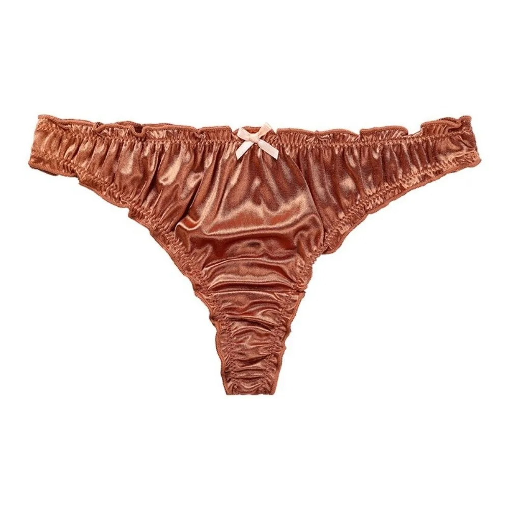French Style Sweet Ruffle Women's Panties Seamless Lingerie Satin Silk Briefs Luxury Low Waist Underwear Daily