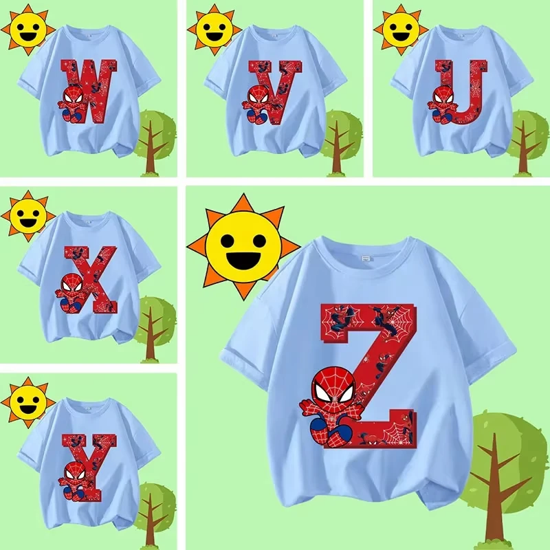 

Letter Spider Man Summer New Style T-shirt Boys and Girls Sport Shirt Casual Clothing Children Round Neck Short Sleeve Print