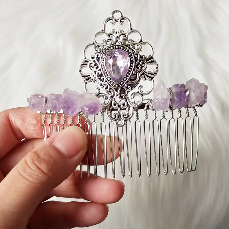 Witch Fairy Crystal Crescent Moon Twigs Branch Amethyst Haircomb Forest Woodland Hairclip Hairpin Faerie Hair Jewlery for women