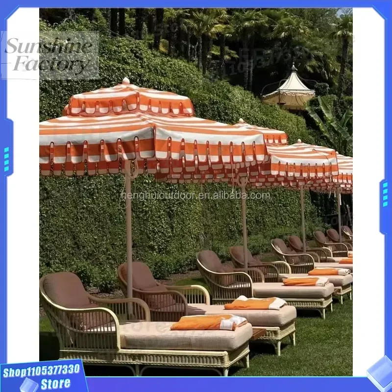 Premium Customized Logo Sunshade Large Outdoor Wooden Umbrella Scalloped Patio Umbrella Event Commercial Pool Umbrella