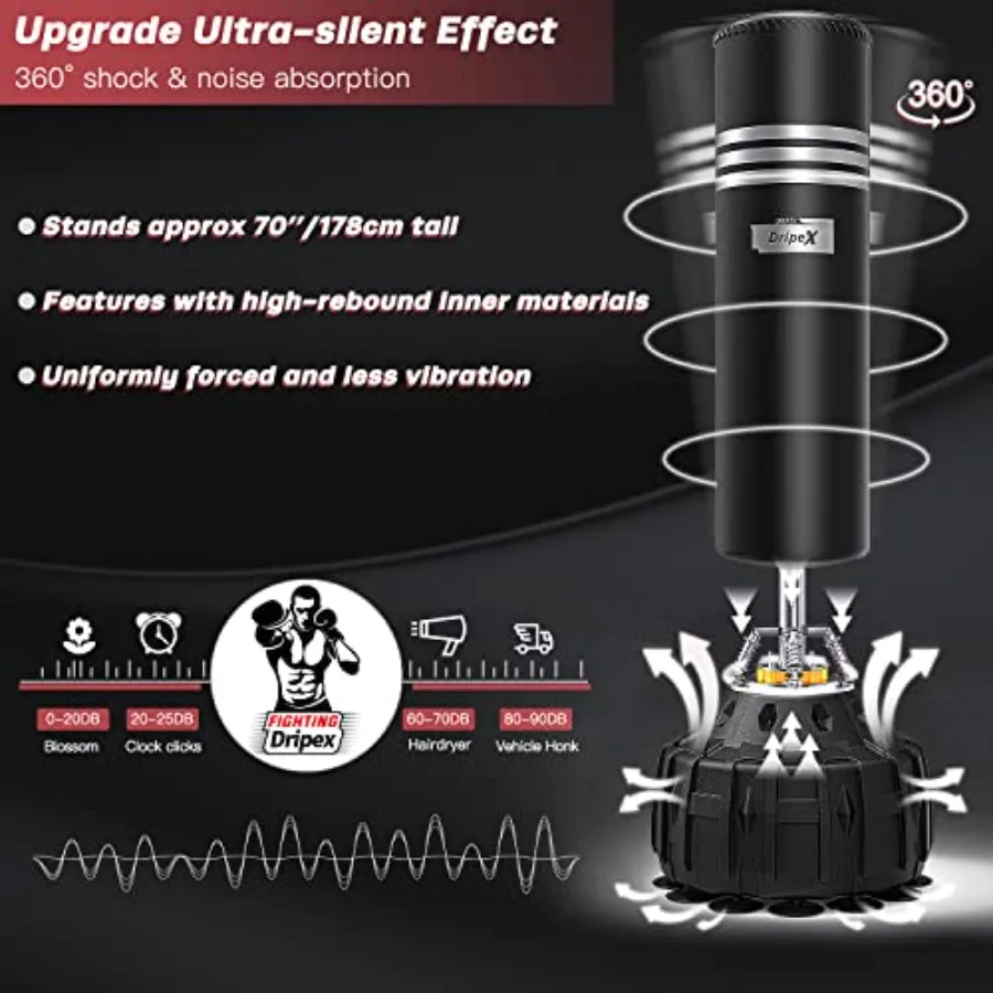 Freestanding Punching Bag for Home Gym Workout - Heavy-Duty Steel Stand Black Vinyl Stable Base with Sand/Water Fill