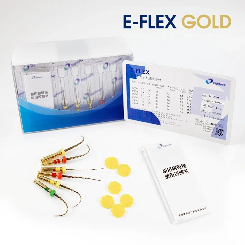 

Root Canal Preparation Instruments for Curved Canals E-FLEX GOLD with Variable Pitch NiTi, Safe Non-cutting Tip & Heat Treated