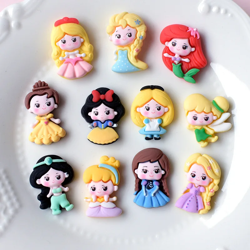 10pcs/lot Disney Princess Cartoon 3D Resin for DIY Hairbows Accessories Phone Shell Shoe Craft Handmade Decoration