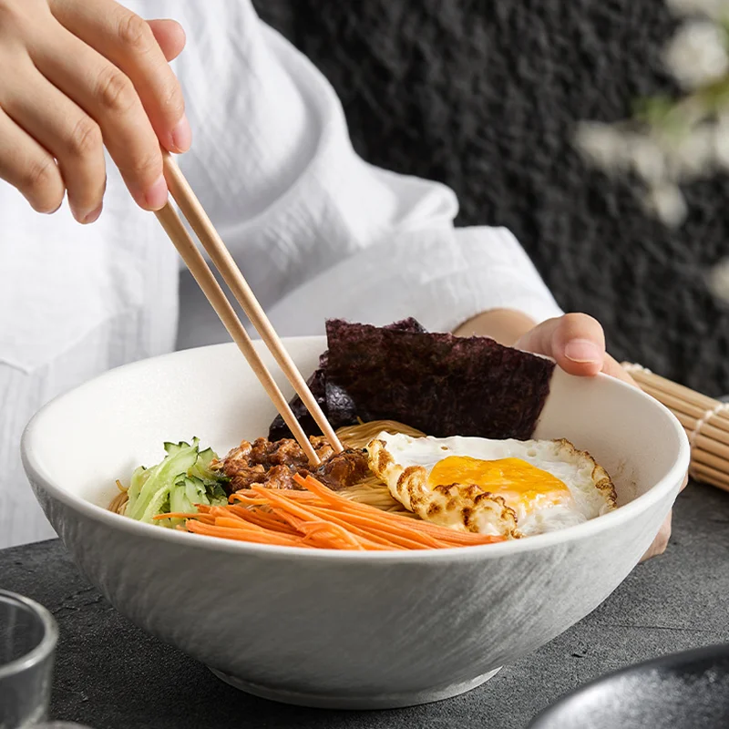 

Solid Color Frosted Ceramic Bowl, Household Soup Bowl, Restaurant Noodle Bowls, Salad Bowl, Tableware, Kitchen Utensils