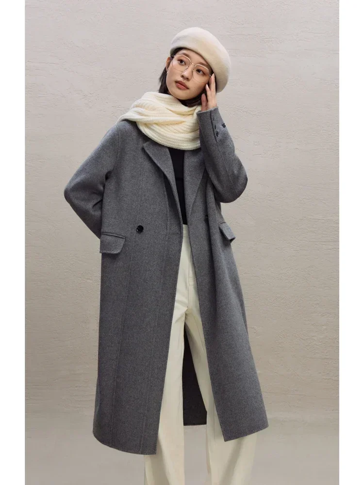 ZIQIAO Classic Style All-wool Suit Double-sided Woolen Coat for Women 2023 Winter New Commuter Mid-length Wool Coats Female