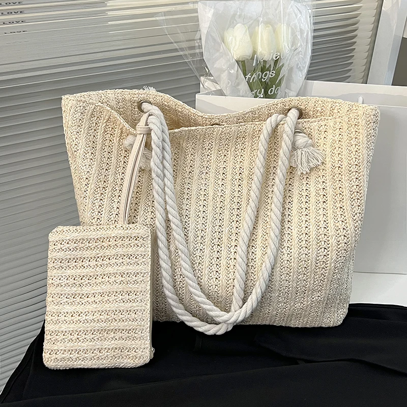 Designer Women Handbags Fashion Large Capacity Straw Tote Bag Summer Beach Bag Casual Bali Big Purse