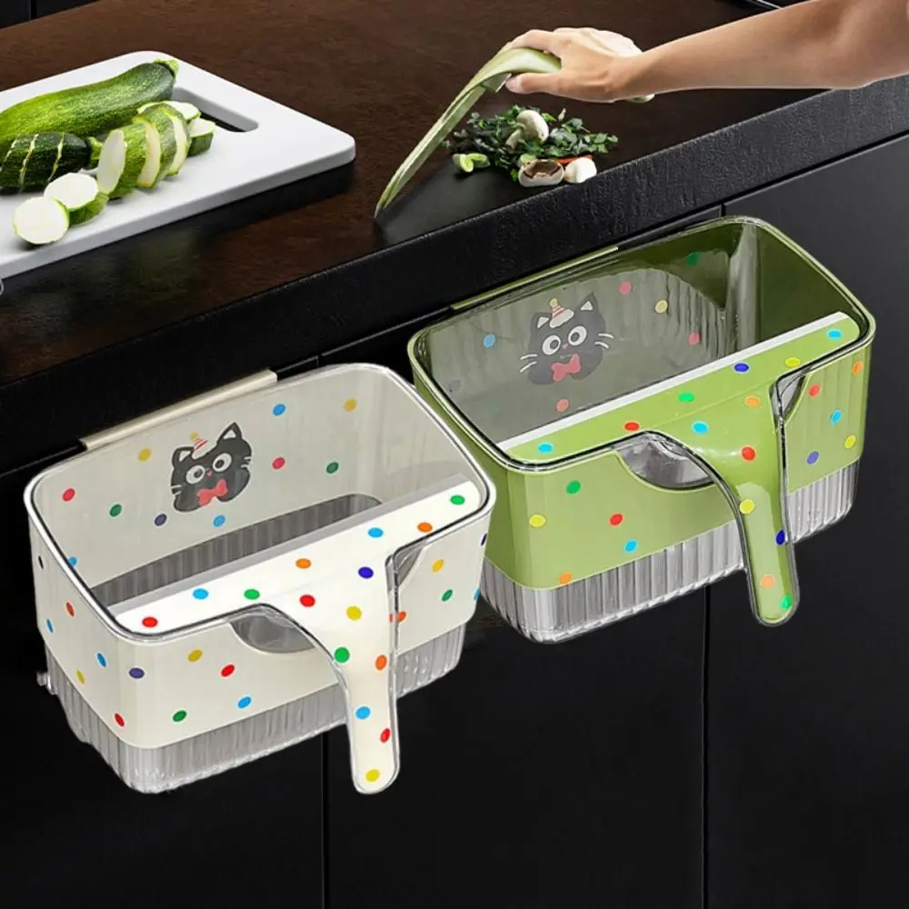 

Cartoon Wall Mounted Trash Can Plastic Space Saving Cabinet Door Compost Bin with Scraper Kitchen Wastebasket Under Sink