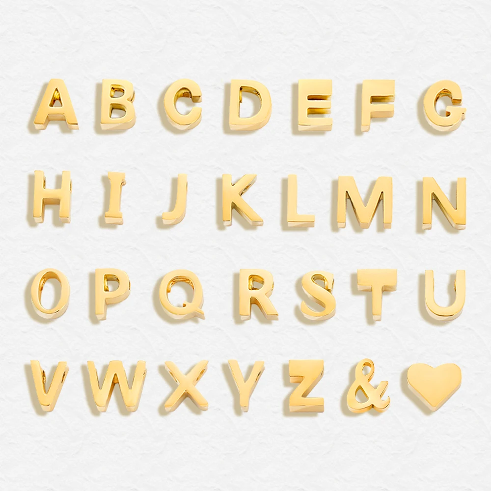 Visunion 10PCS Heart Dainty Initial Charm Golden Letter Name Pendant For Making Women Necklace Wholesale Alphabet A-Z Jewelry