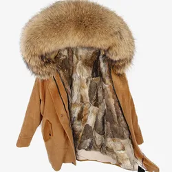 MAOMAOKONG-Parkas con Cuello de piel de mapache Real Natural para mujer, abrigo de piel, Chaqueta larga de pana cálida, ropa femenina, invierno, 2022