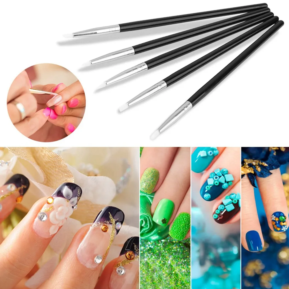 5PCS Ultra Soft Silicone Nail Silicone Pen Hollow Carving 6.7in Silicone Embossing Pen Black Pole Carving Modeling Pen