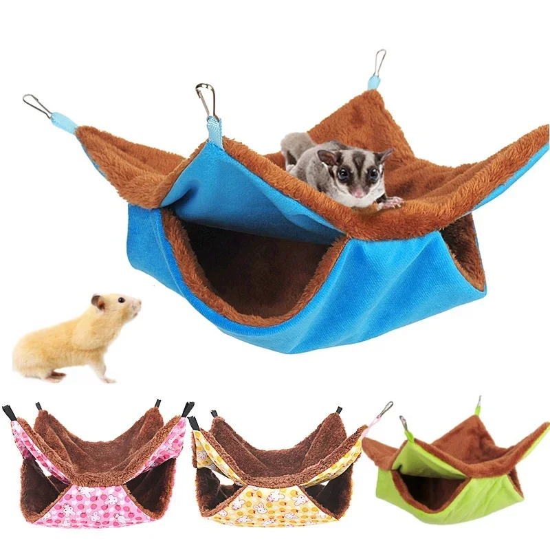 Pet Double-layer Plush Hammock Warm Hamster Hanging Bed Ferret Hanging Bed for Cat Rodents Hammock Pets Supplies 햄스터케이지