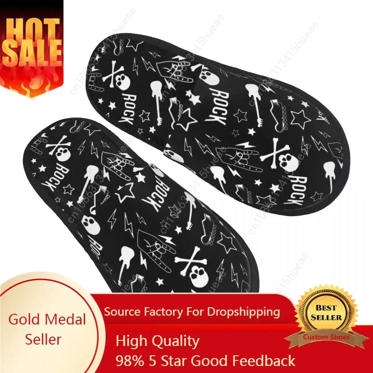 

Custom Heavy Metal Rock Music Symbols Electric Guitar Memory Foam Slippers Women Cozy Warm House Slippers