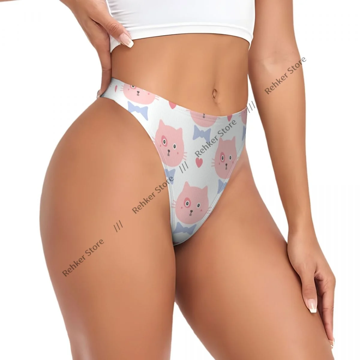 

Sexy G-string Thongs Women Panties Cute Cats Faces With Bows And Hearts Underwear Lingerie Tanga