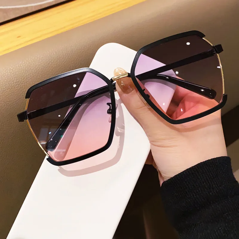 Una spedizione oversize mezza montatura sfumatura di colore occhiali da sole quadrati donne uv400 TR occhiali da sole da esterno durevoli Gafas DE SOL