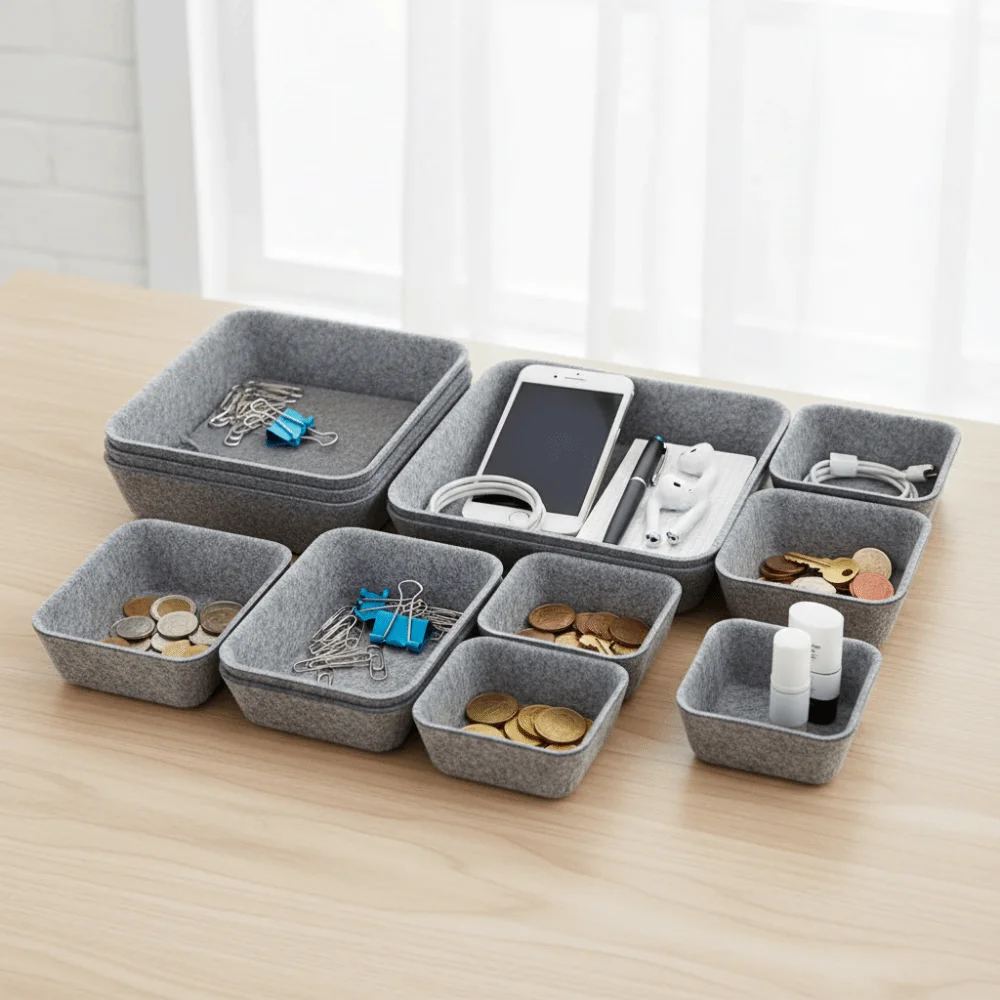 16Pcs/Set Creative Felt Storage Box Set Space-Saving Seamless Drawer Organizer Stackable Durable Sundries Container Home Storage