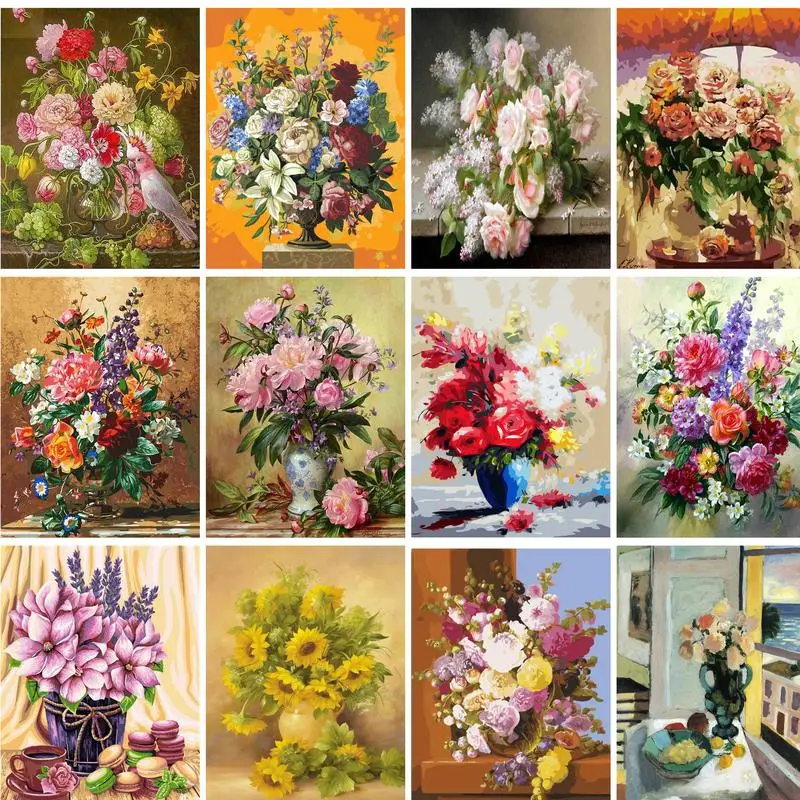 

GATYZTORY 40x50cm Painting By Numbers Acrylic Paints Picture Coloring Flowers Handmade On Canvas Gift For Adults Handpainted