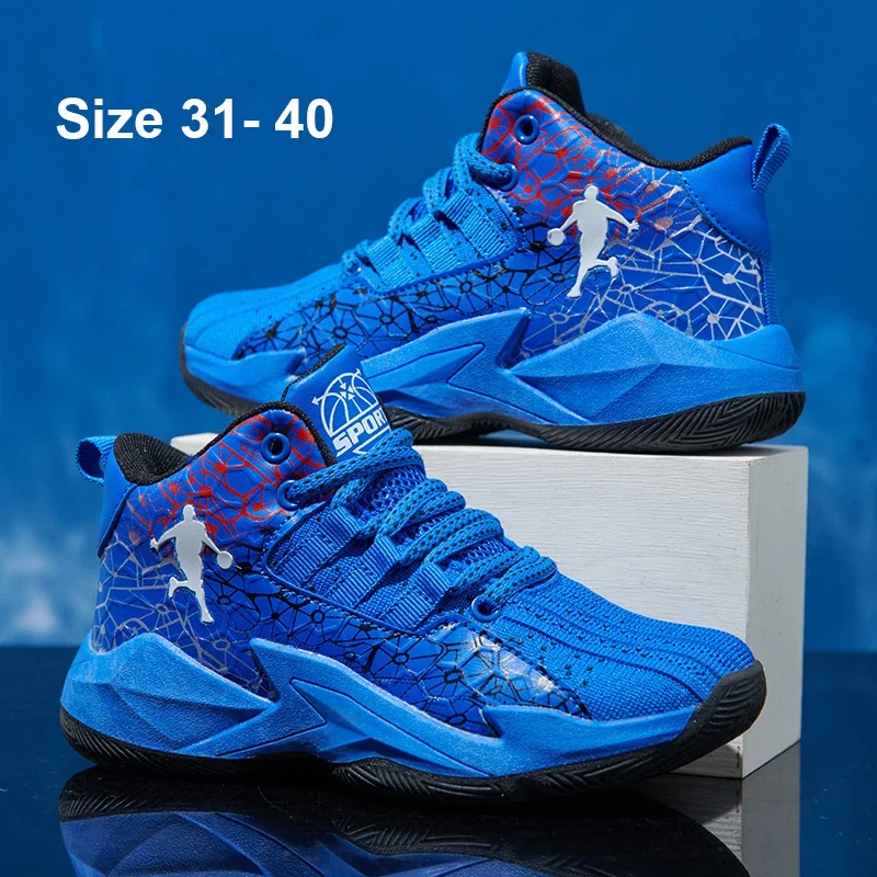 2024 New Boys Basketball Shoes Kids Sneakers Thick Sole Non-slip Children\'s Sport Shoes Outdoor Breathable Sneakers Trainers