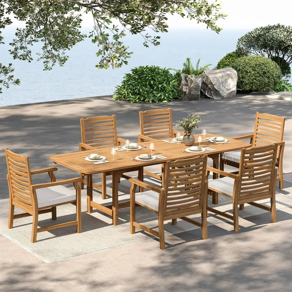 

Outdoor Patio Table and Chairs,7 Pieces Outdoor Dining Sets or 6, Teak Wood Patio urniture,Patio Recular Expandable Dining Table