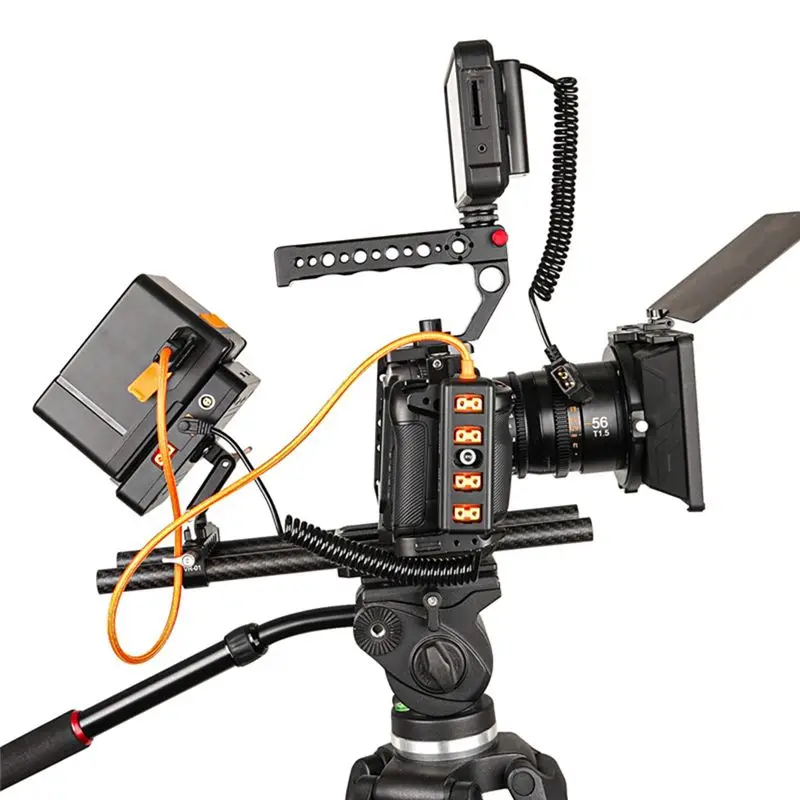 M07K-Md-P4 One To Four D-Tap Splitter Cable With 180° Rotatable Connector For V-Mount Battery Powering